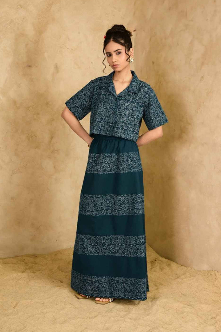 Jhoola Handblock Printed Skirt - MODERN BLUE
