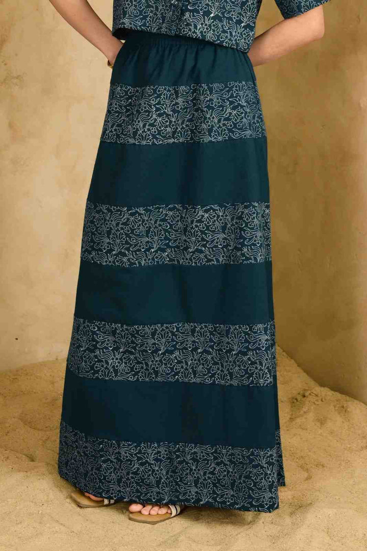 Jhoola Handblock Printed Skirt - MODERN BLUE