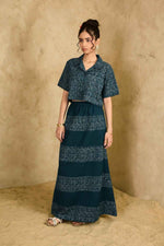 Load image into Gallery viewer, Jhoola Handblock Printed Skirt - MODERN BLUE
