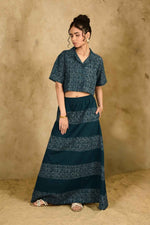 Load image into Gallery viewer, Jhoola Handblock Printed Skirt - MODERN BLUE
