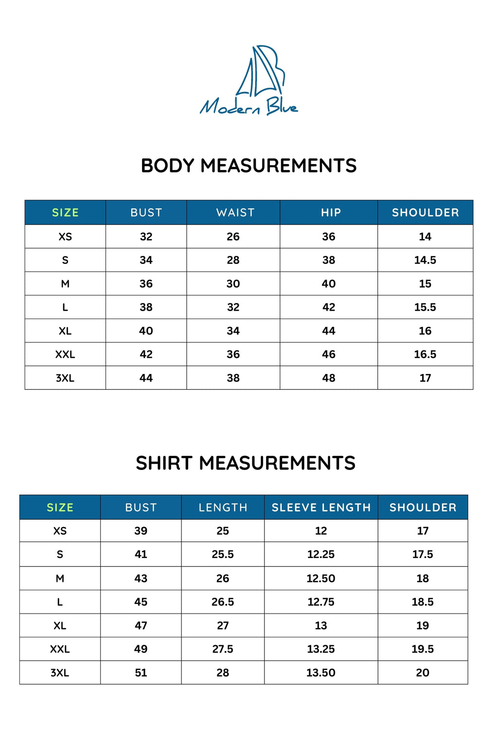 Size chart for Lilac Breeze Shirt