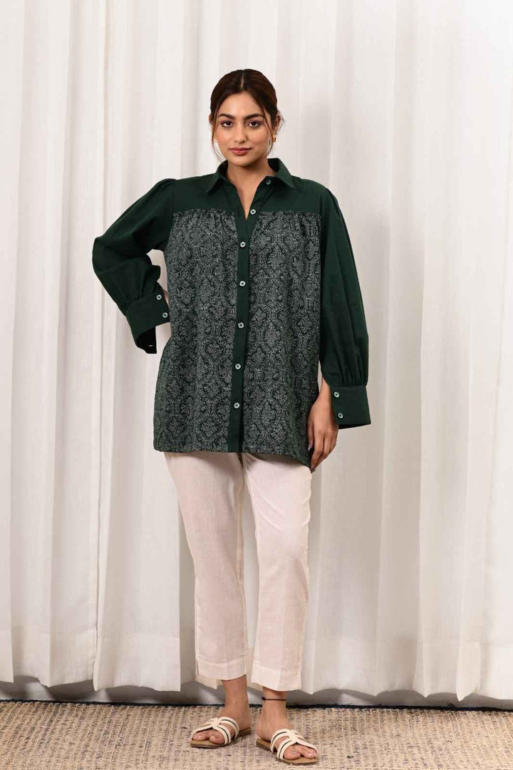 Meher Handblock Printed Shirt - MODERN BLUE