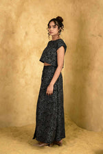 Load image into Gallery viewer, Muskaan Black Handblock Printed Top - MODERN BLUE
