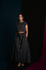 Load image into Gallery viewer, Muskaan Black Handblock Printed Top - MODERN BLUE
