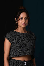 Load image into Gallery viewer, Muskaan Black Handblock Printed Top - MODERN BLUE
