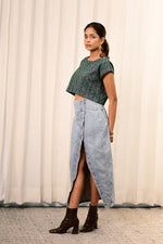 Load image into Gallery viewer, Muskaan Bottle Green Handblock Printed Top - MODERN BLUE
