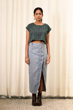 Load image into Gallery viewer, Muskaan Bottle Green Handblock Printed Top - MODERN BLUE

