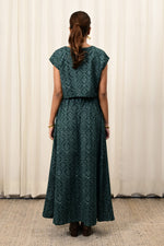 Load image into Gallery viewer, Muskaan Bottle Green Handblock Printed Top - MODERN BLUE
