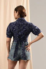 Load image into Gallery viewer, Shararat Navy Blue Handblock Printed Wrap Top - MODERN BLUE
