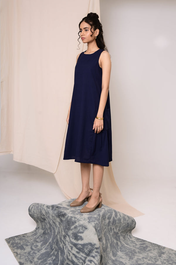 Sutra Paneled Sleeveless Dress - MODERN BLUE