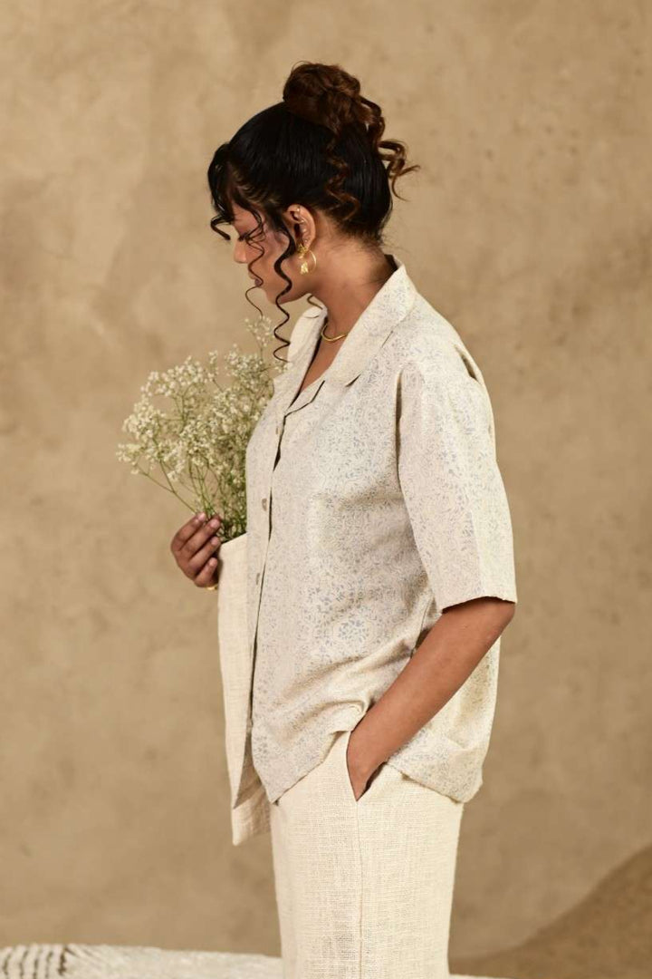 Umeed Handblock Printed Oversized Shirt - MODERN BLUE