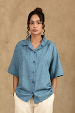 Load image into Gallery viewer, Umeed Handblock Printed Oversized Shirt - MODERN BLUE
