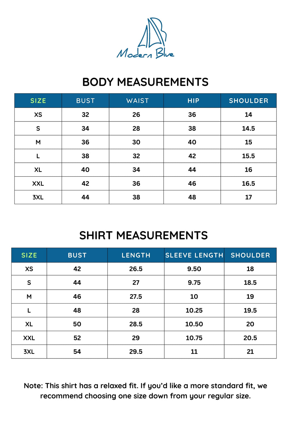 Size chart for Umeed Handblock Printed Oversized Shirt