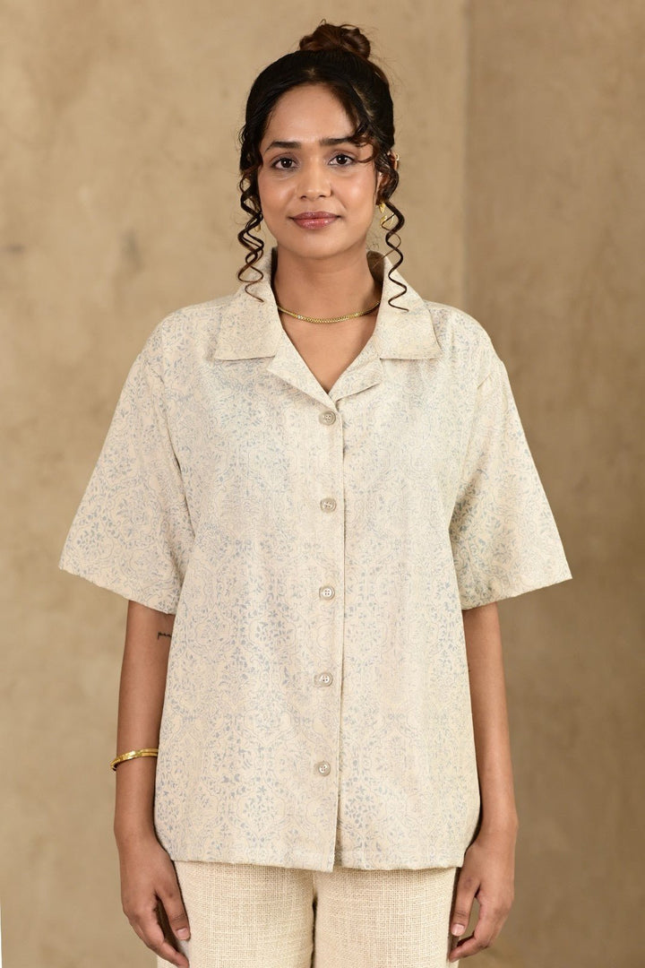 Umeed Handblock Printed Oversized Shirt - MODERN BLUE