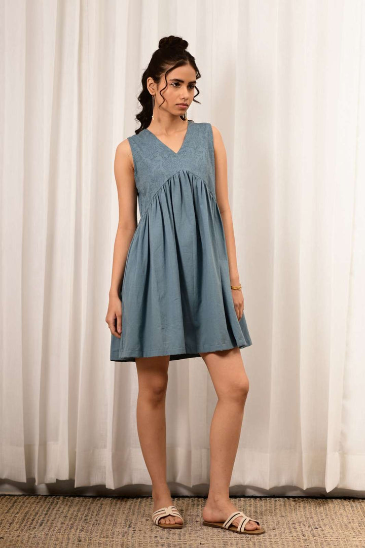 Zid Baby Blue Gathered Dress - MODERN BLUE