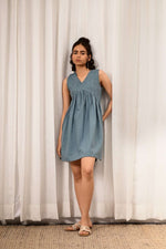 Load image into Gallery viewer, Zid Baby Blue Gathered Dress - MODERN BLUE
