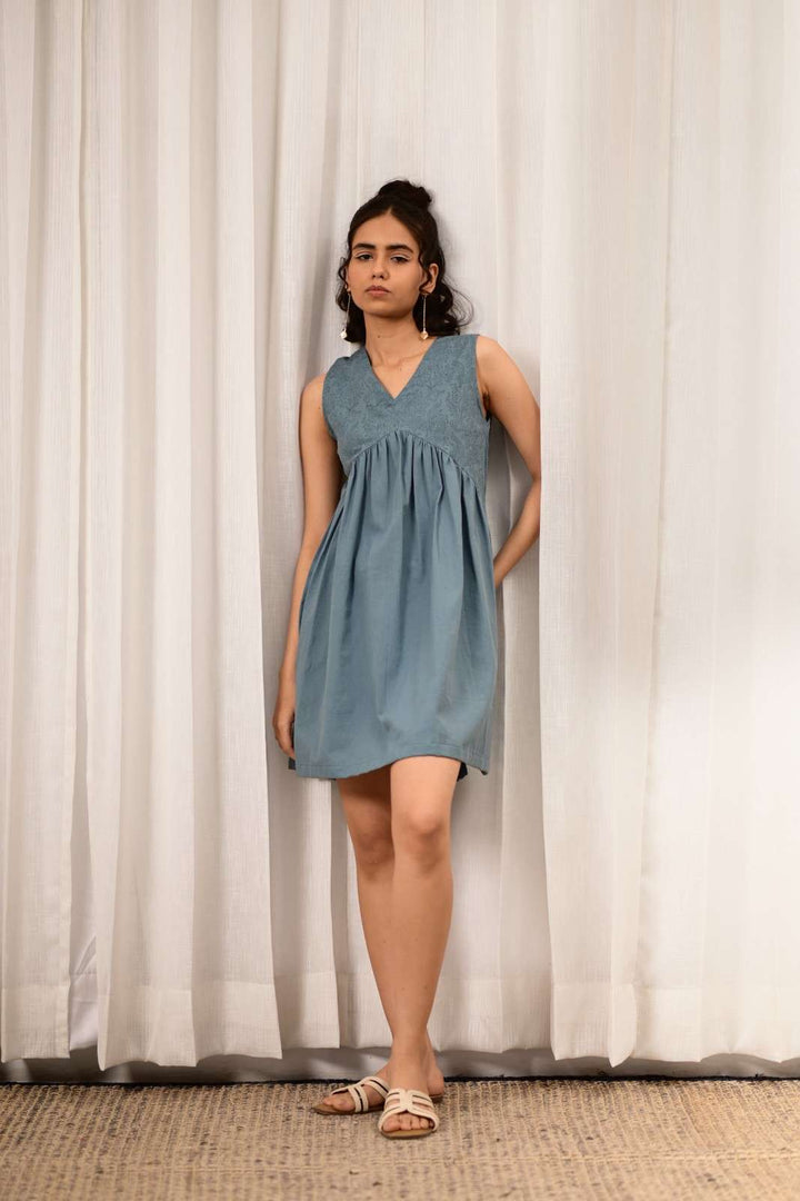 Zid Baby Blue Gathered Dress - MODERN BLUE
