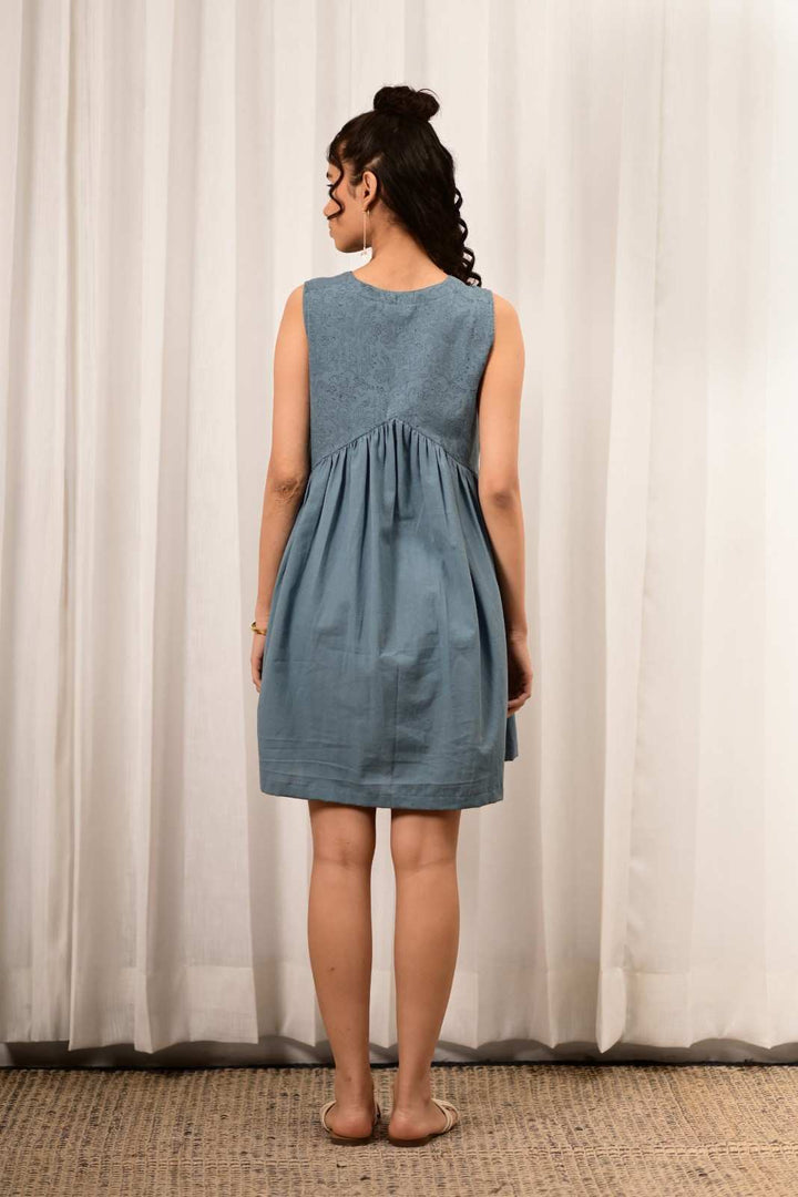 Zid Baby Blue Gathered Dress - MODERN BLUE