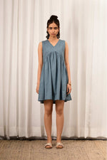 Load image into Gallery viewer, Zid Baby Blue Gathered Dress - MODERN BLUE
