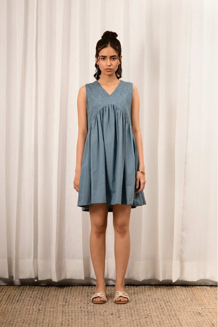 Zid Baby Blue Gathered Dress - MODERN BLUE
