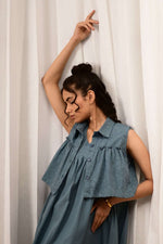 Load image into Gallery viewer, Zid Baby Blue Gathered Dress - MODERN BLUE
