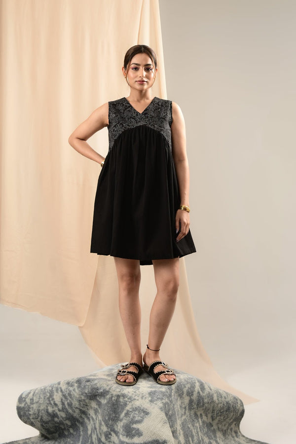Zid Black Gathered Dress - MODERN BLUE