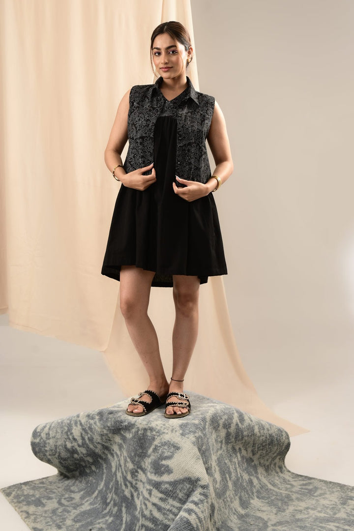 Zid Black Gathered Dress - MODERN BLUE