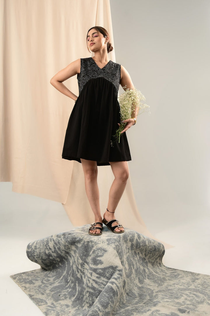 Zid Black Gathered Dress - MODERN BLUE