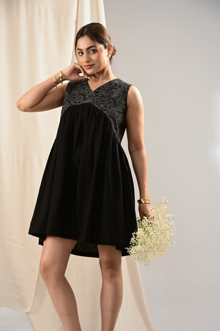 Zid Black Gathered Dress - MODERN BLUE