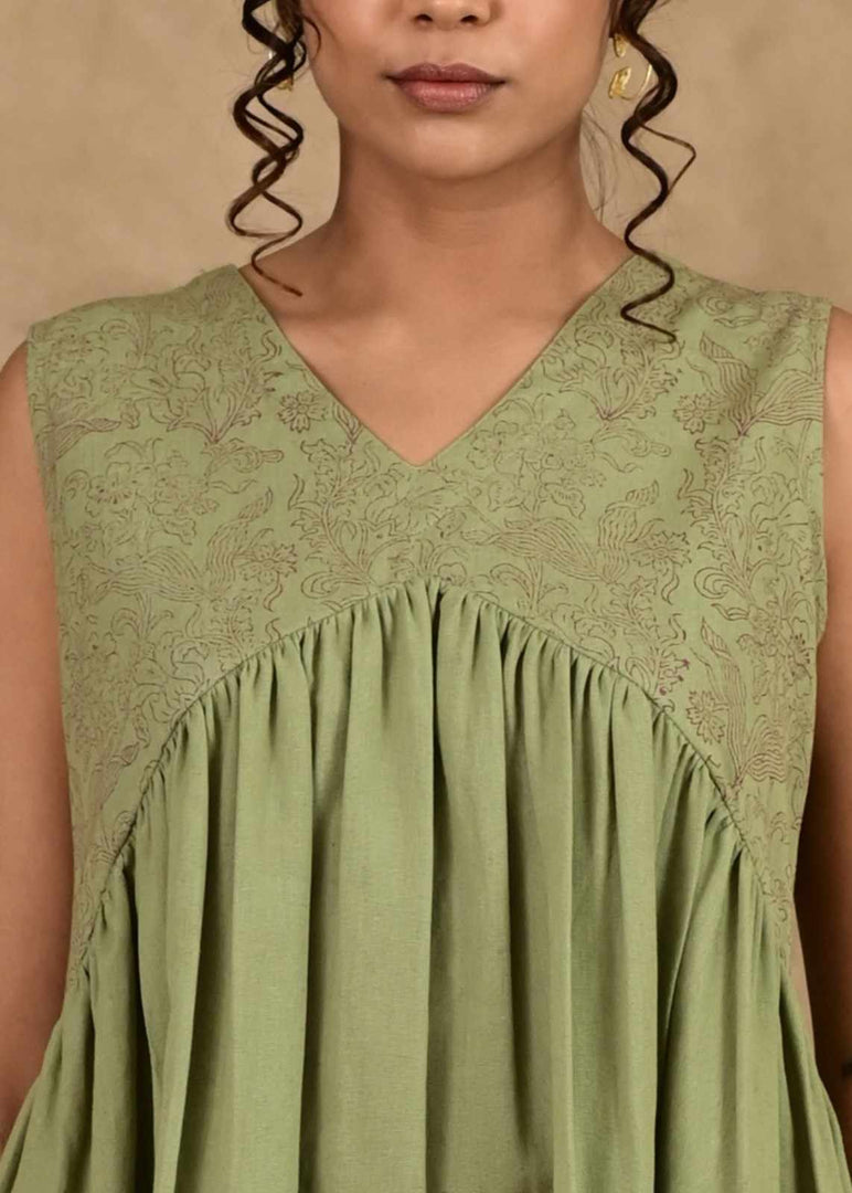 Zid Sage Green Gathered Dress - MODERN BLUE