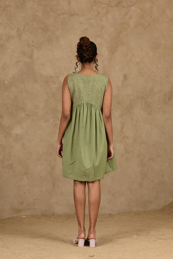 Zid Sage Green Gathered Dress - MODERN BLUE