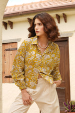 Load image into Gallery viewer, Organic Floral Oversized Crop Shirt - MODERN BLUE
